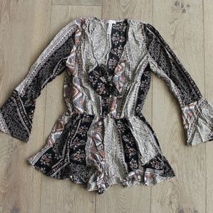 Leith Patterned Front-Tie Romper